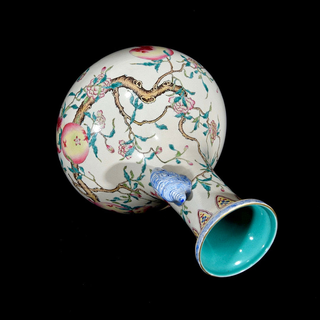A1369 Chinese Qing Dynasty Gilt Edge Famille Rose Pomegranate Design Porcelain Vase