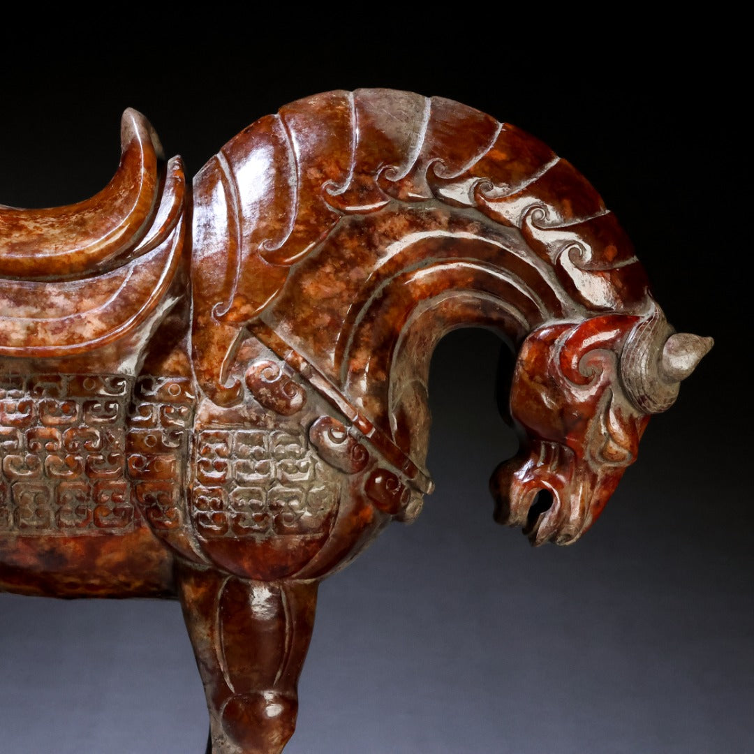 A1370 Superb Vintage Chinese Hetian Jade Carved Fortune Horse Statue