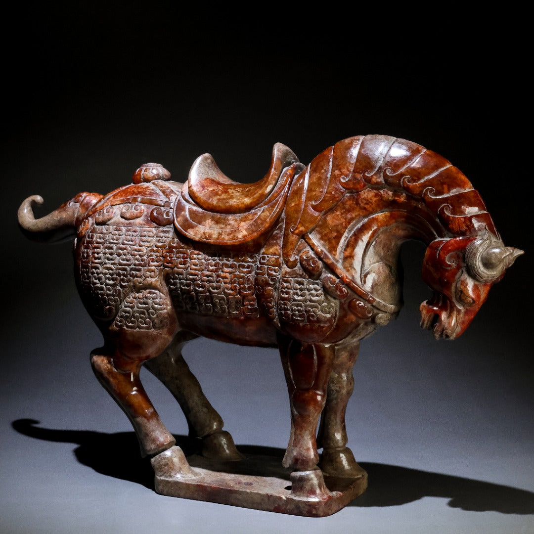 A1370 Superb Vintage Chinese Hetian Jade Carved Fortune Horse Statue