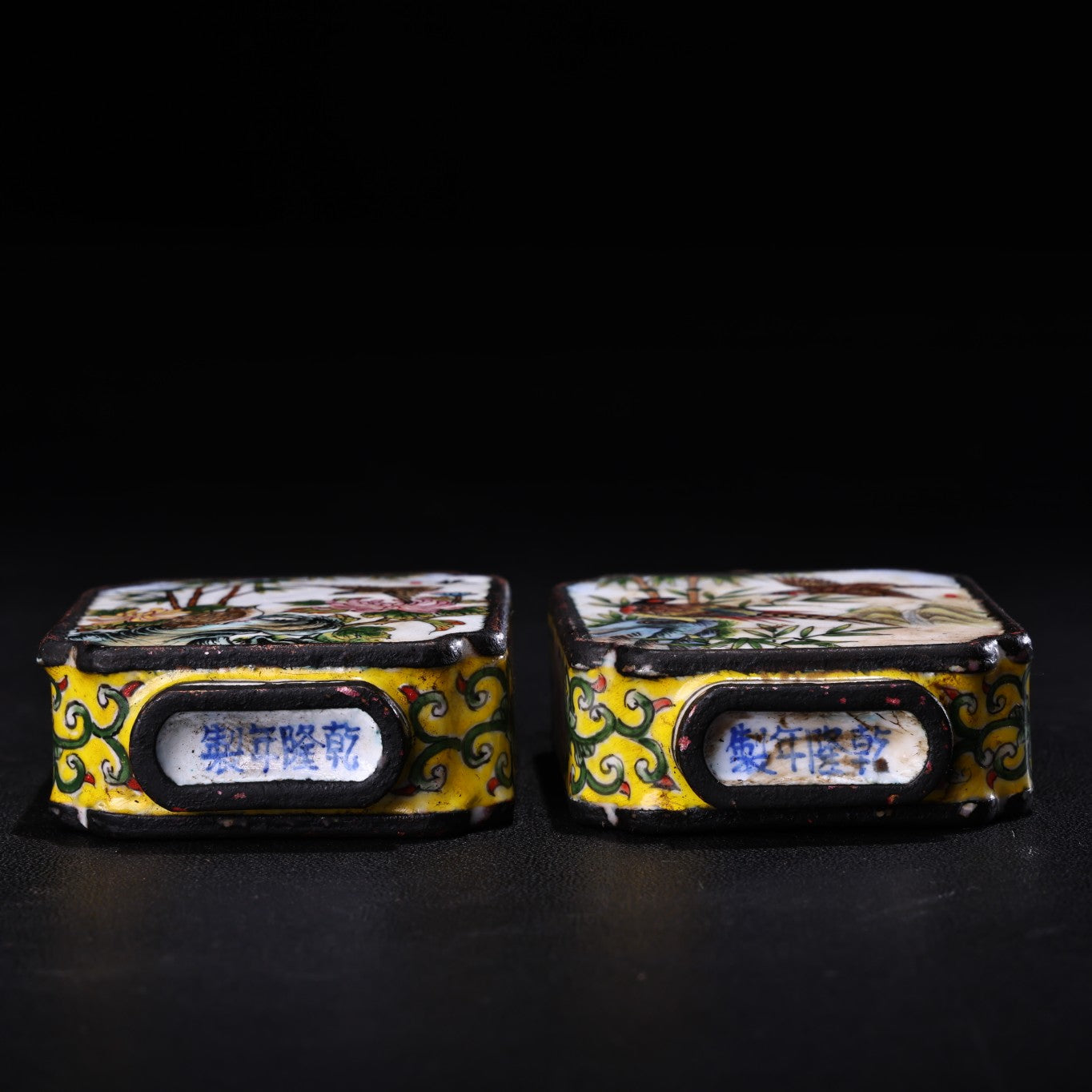 A1372 A Set Four Vintage Chinese Copper Enamel Flowers Bird Design Snuff Bottle