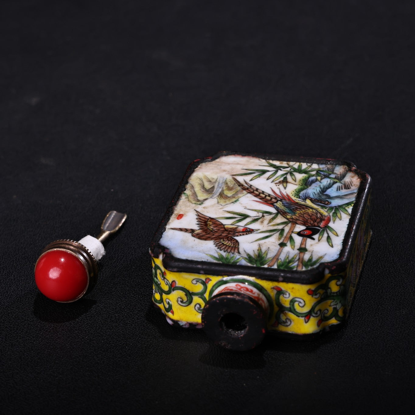 A1372 A Set Four Vintage Chinese Copper Enamel Flowers Bird Design Snuff Bottle