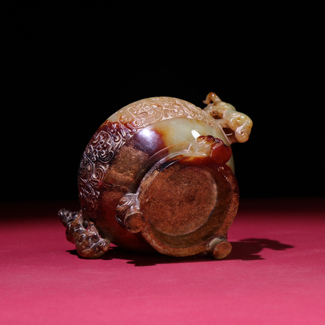 A1377 Superb Old Chinese Hetian Jade Double Ear Fortune Beast Incense Burner