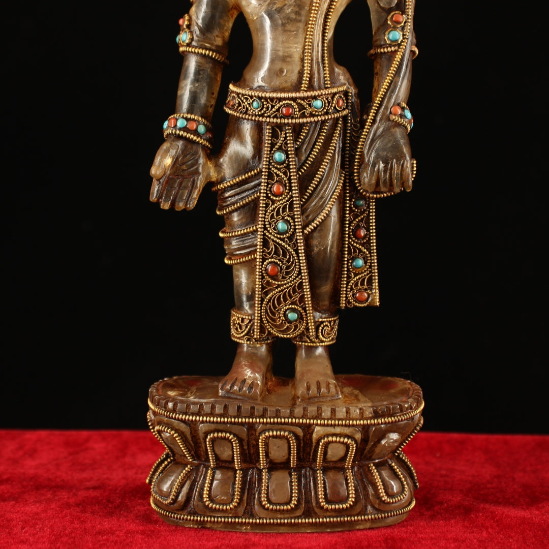 A1379 Vintage Chinese Crystal Inlay Gold Wires Tara Statue