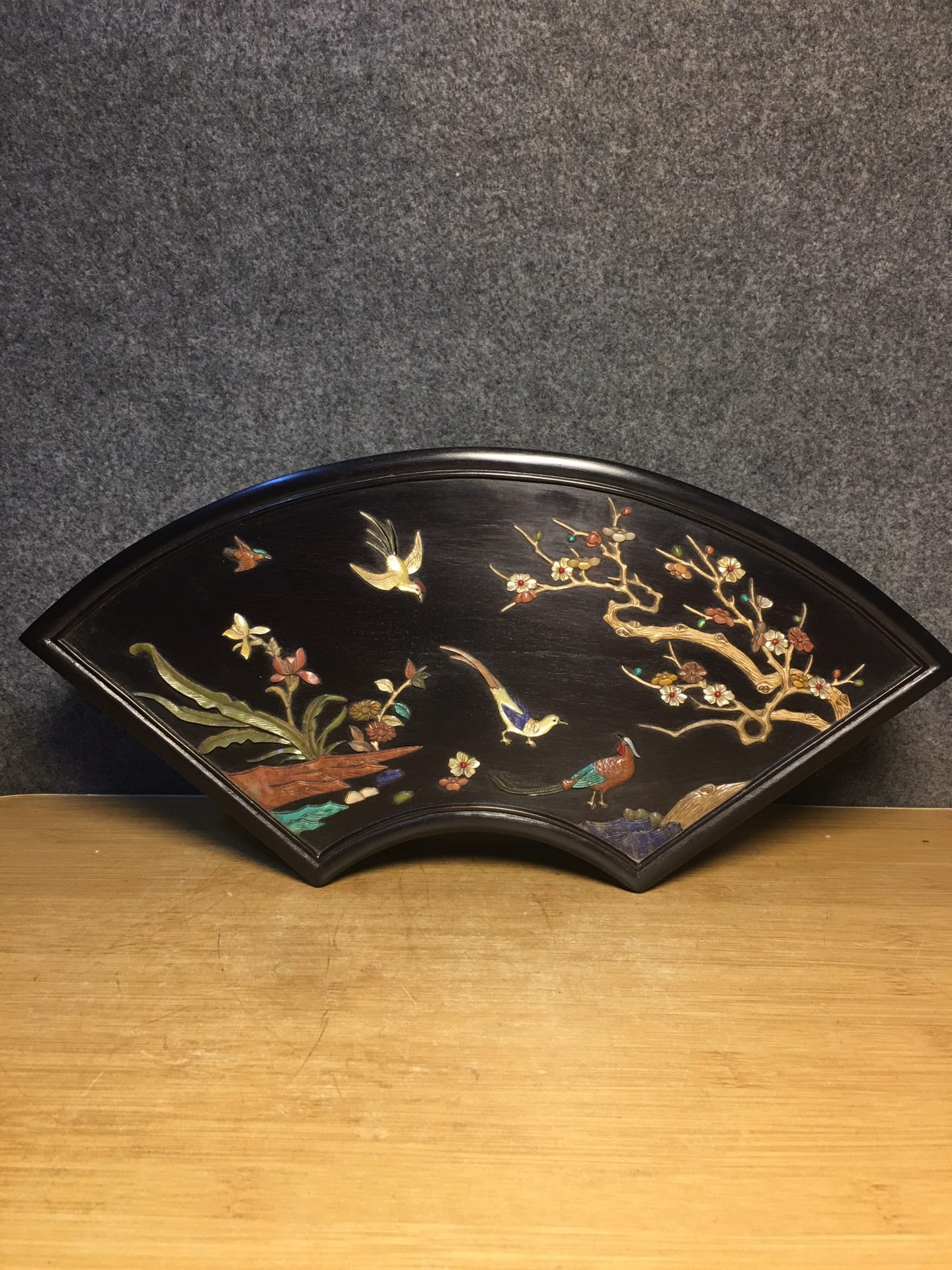 A1384 Chinese Zitan Wood Inlay Shoushan Stone Plum Flower & Magpie Jewellery Box