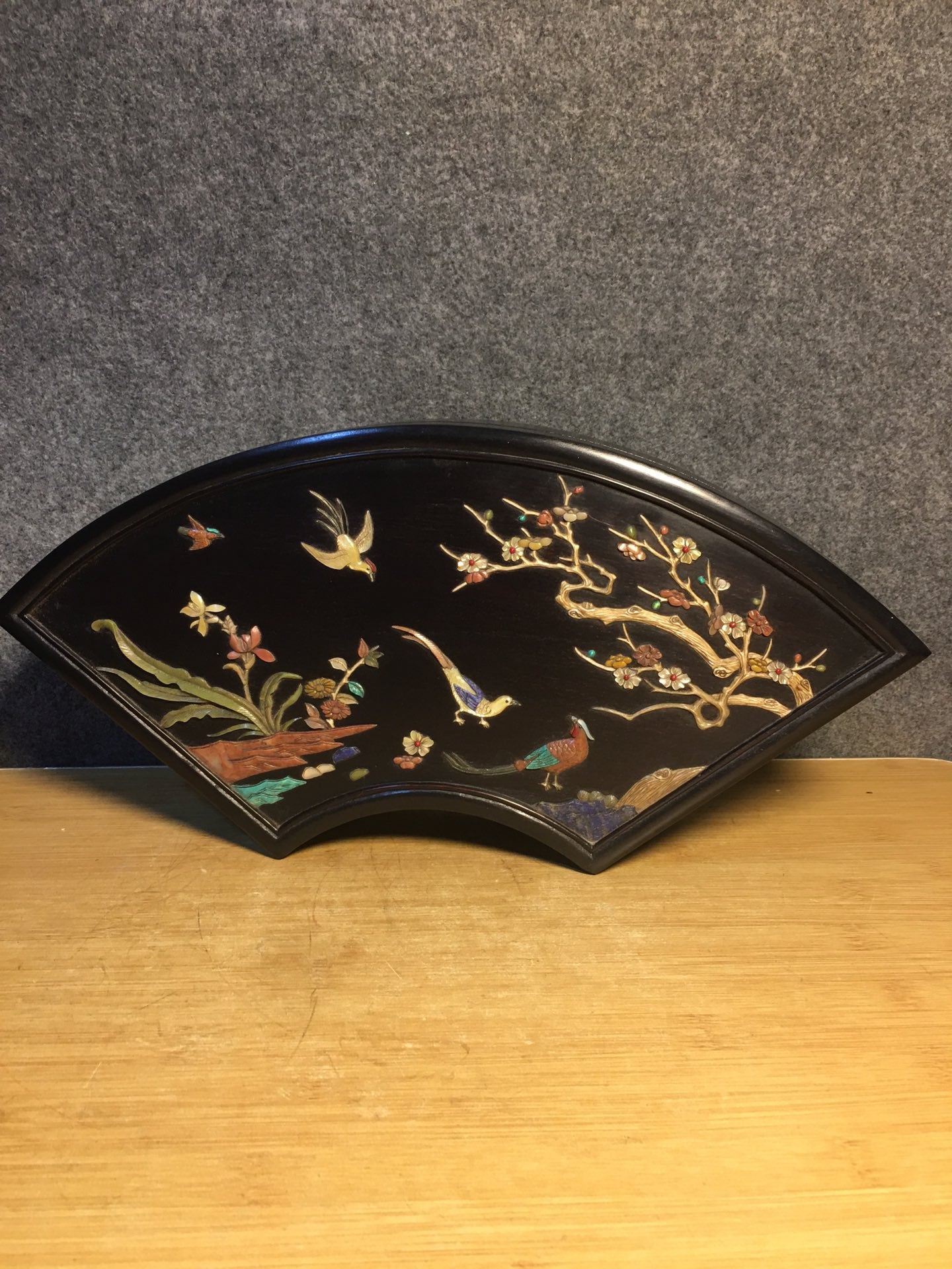 A1384 Chinese Zitan Wood Inlay Shoushan Stone Plum Flower & Magpie Jewellery Box