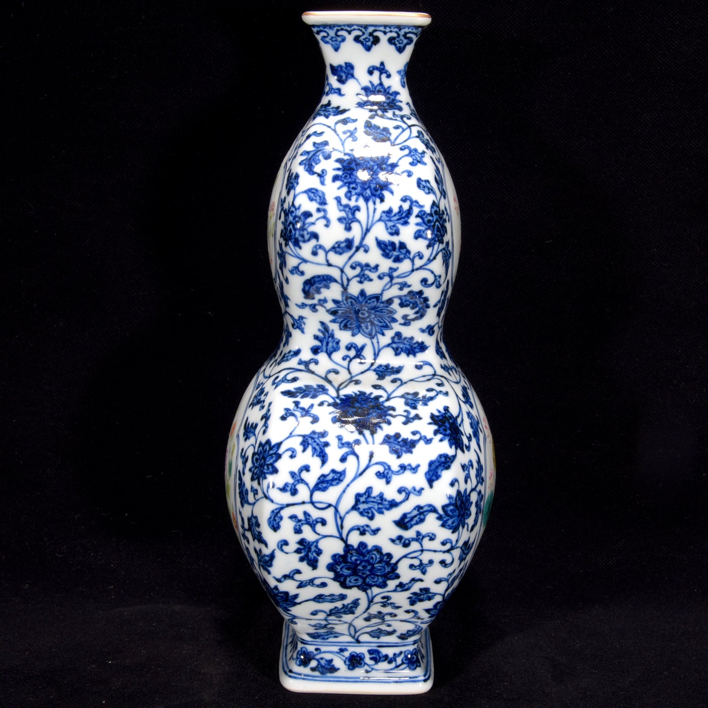 A1386 Chinese Qing Dynasty Blue And White Porcelain Flowers Design Gourd Porcelain Vase