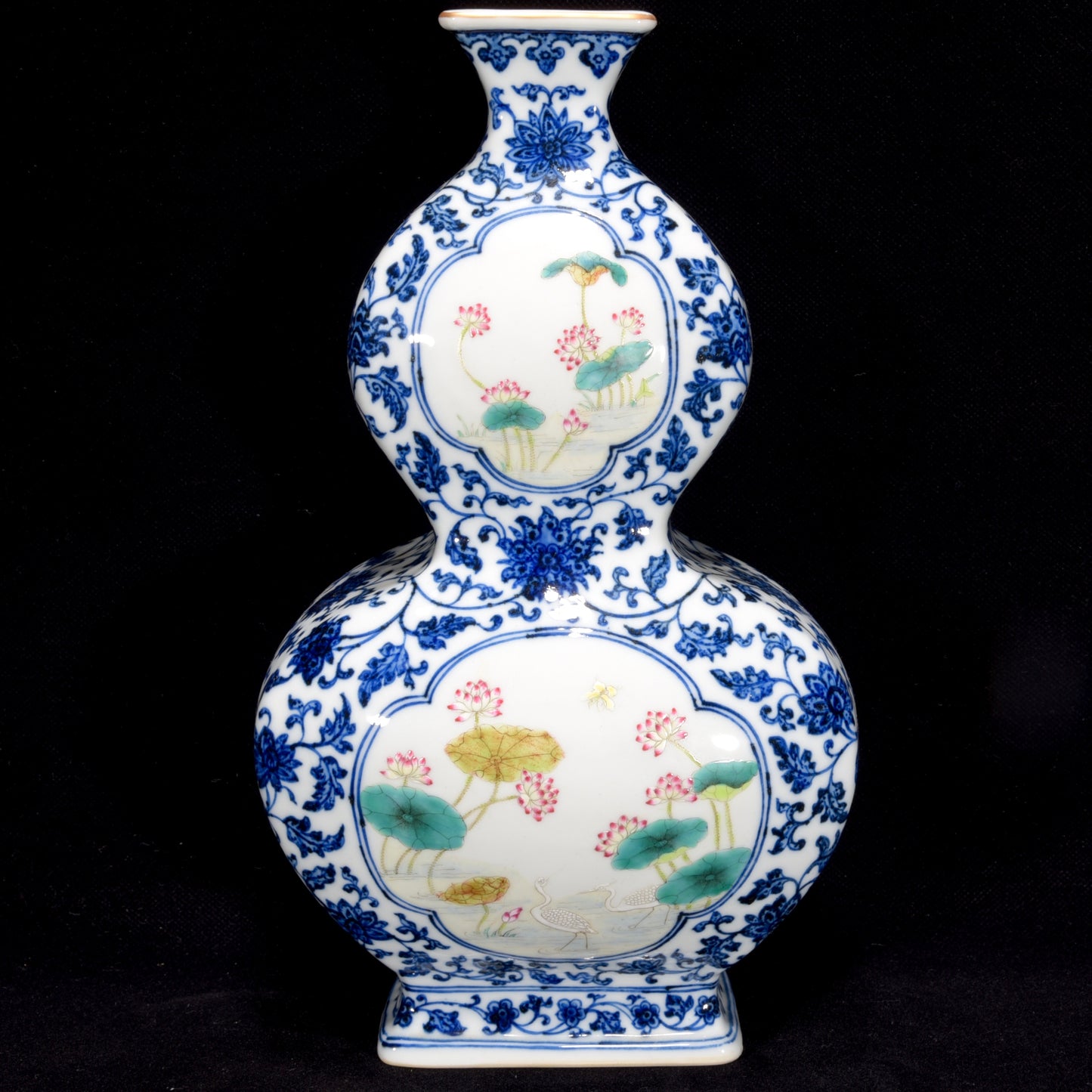 A1386 Chinese Qing Dynasty Blue And White Porcelain Flowers Design Gourd Porcelain Vase