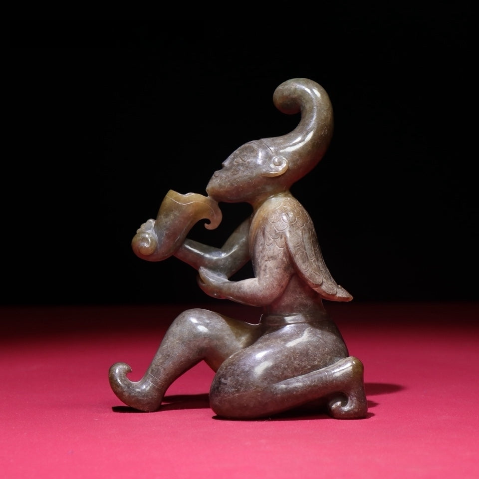 A1388 Superb Old Chinese Hetian Jade Carved Figure Statue