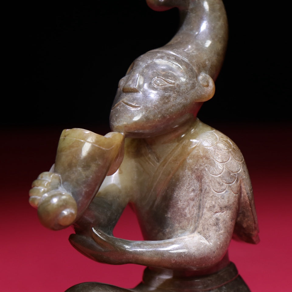 A1388 Superb Old Chinese Hetian Jade Carved Figure Statue