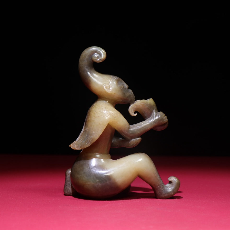 A1388 Superb Old Chinese Hetian Jade Carved Figure Statue