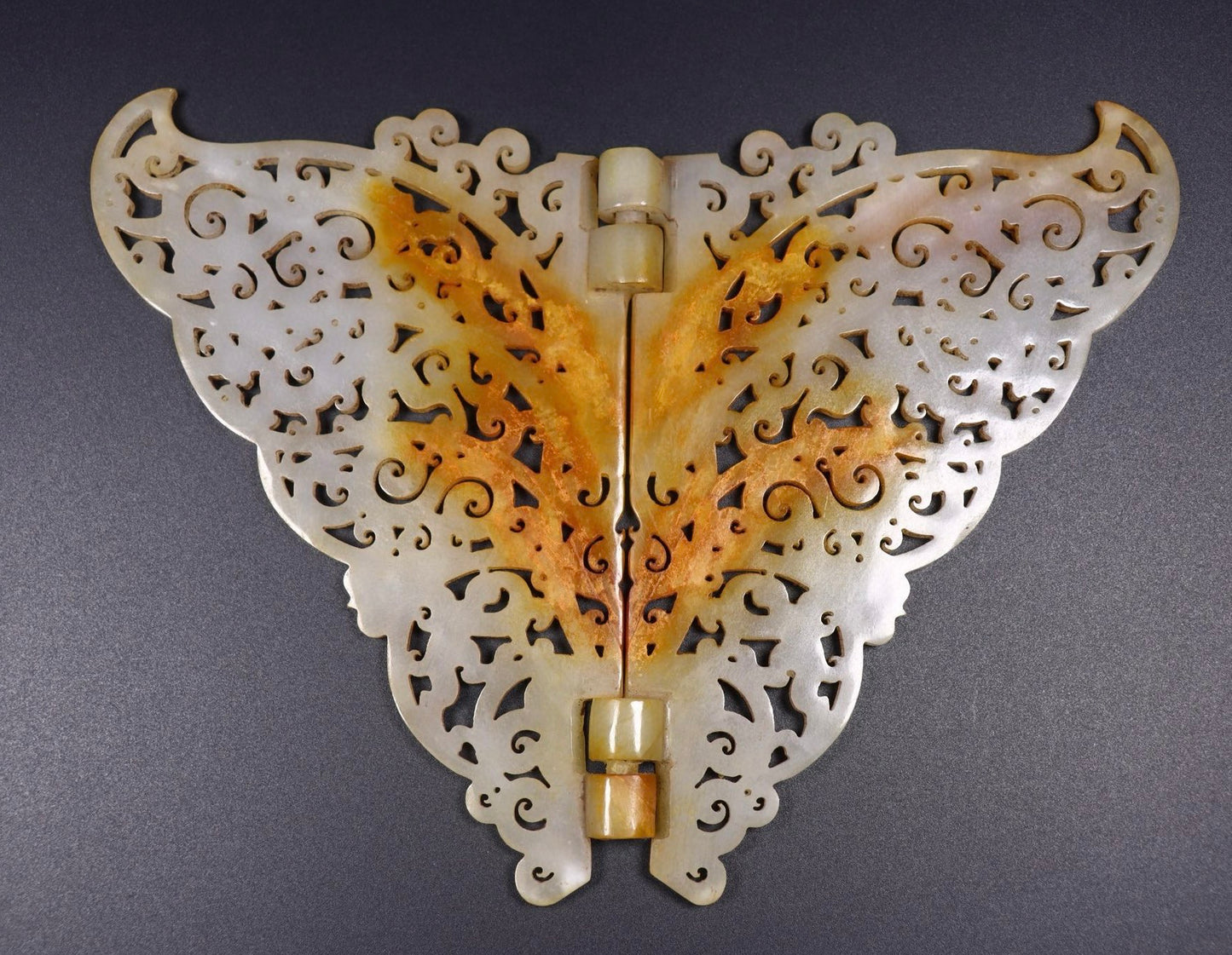 A1392 Openwork Chinese Hetian Jade Dragon Phoenix Jade Bi
