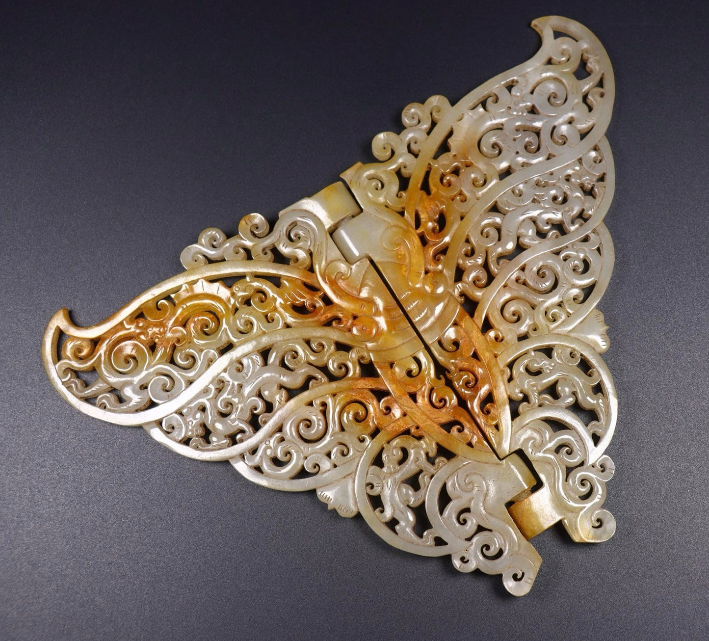 A1392 Openwork Chinese Hetian Jade Dragon Phoenix Jade Bi