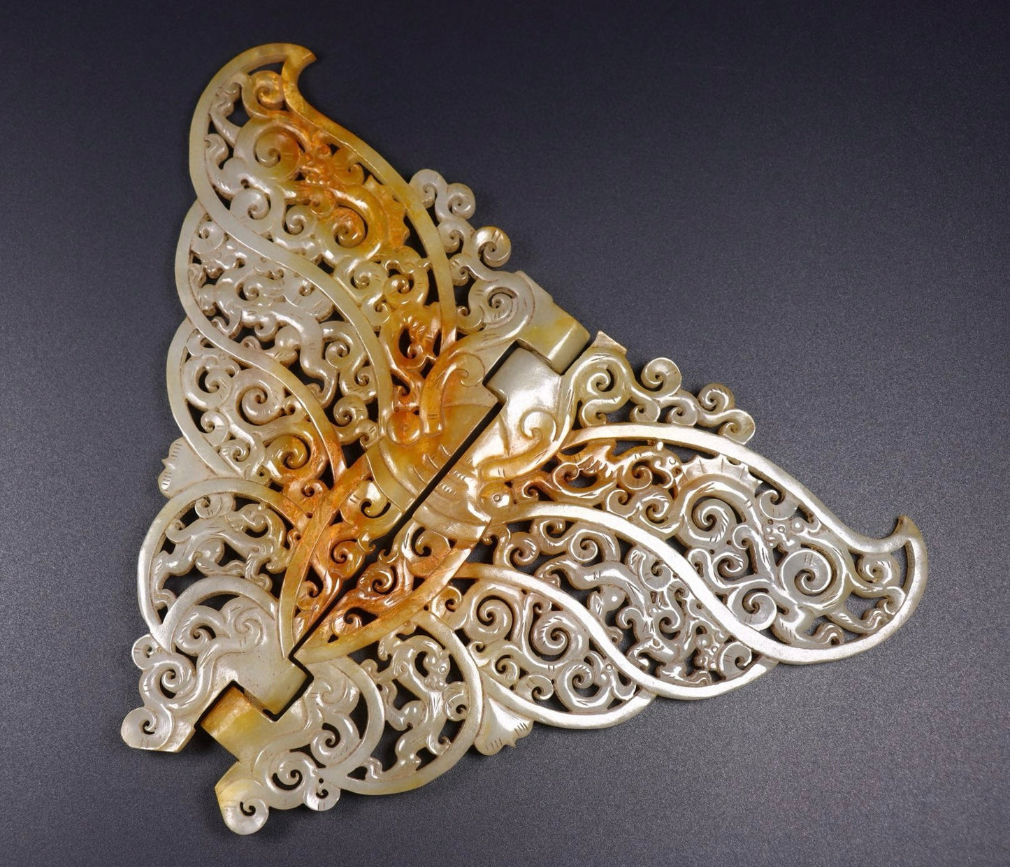 A1392 Openwork Chinese Hetian Jade Dragon Phoenix Jade Bi