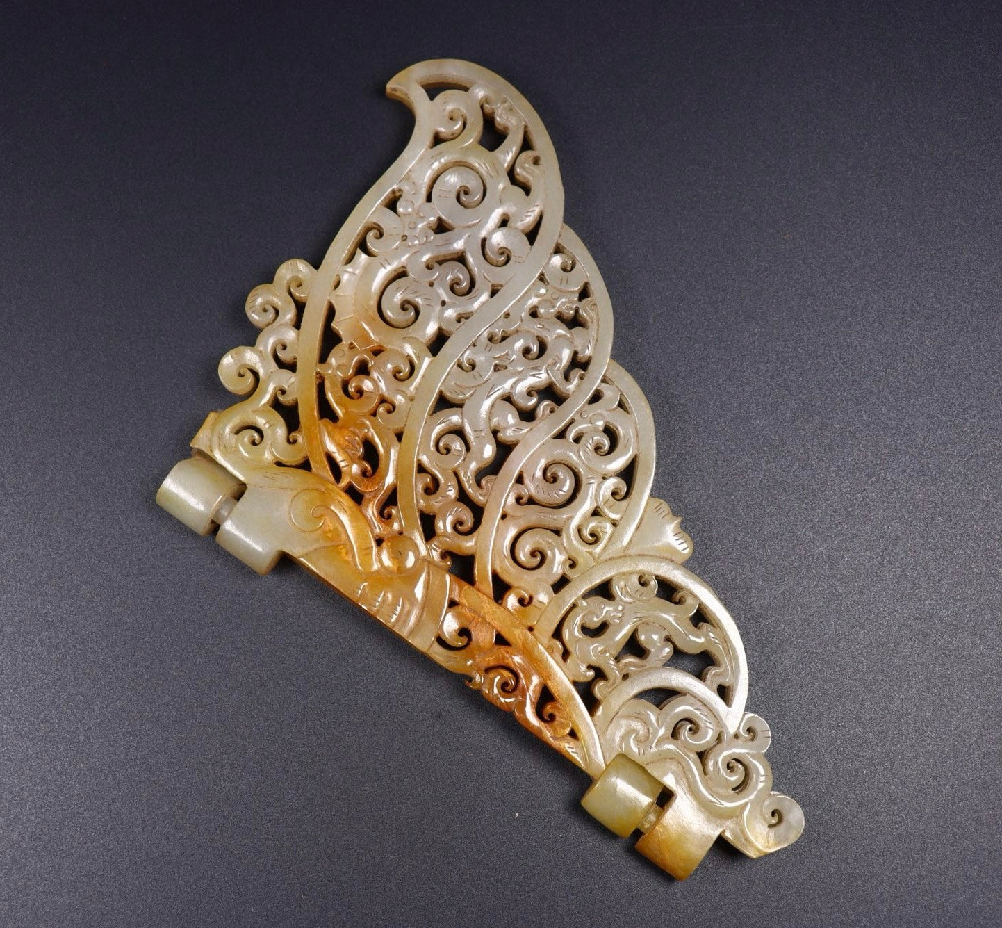 A1392 Openwork Chinese Hetian Jade Dragon Phoenix Jade Bi