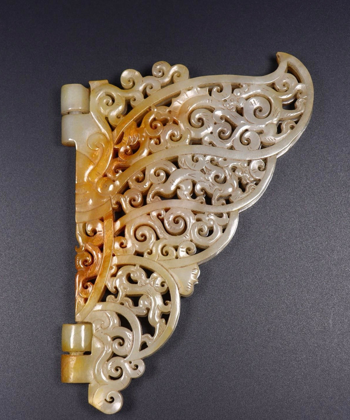 A1392 Openwork Chinese Hetian Jade Dragon Phoenix Jade Bi