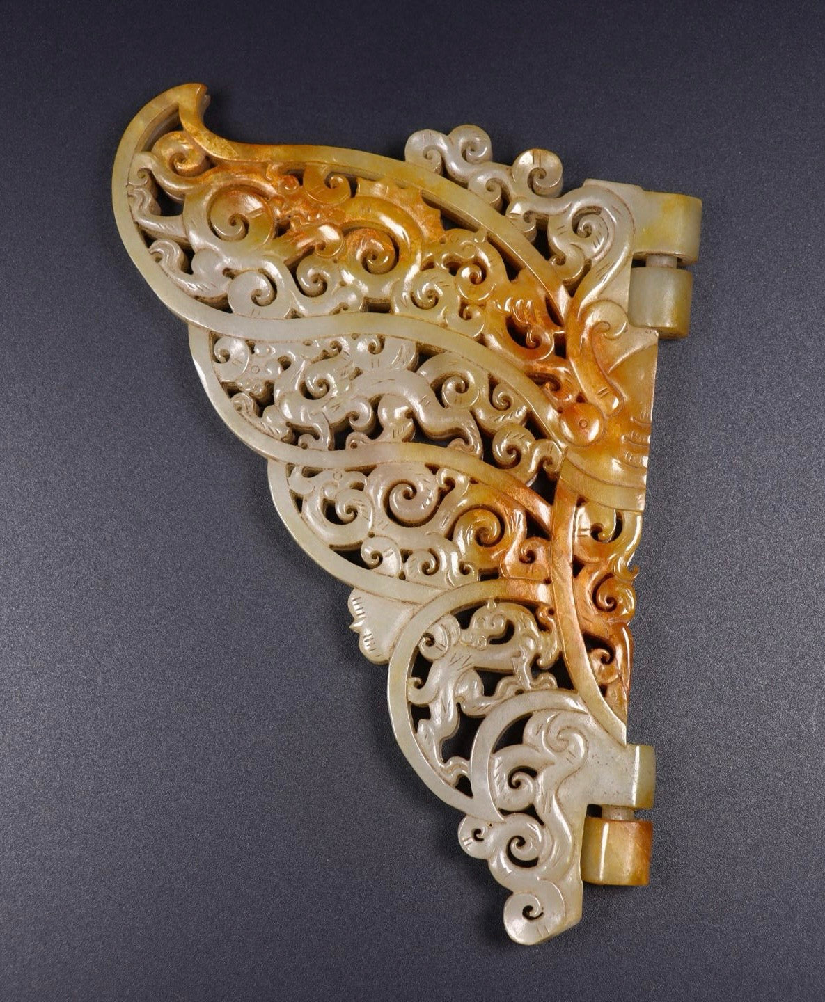 A1392 Openwork Chinese Hetian Jade Dragon Phoenix Jade Bi
