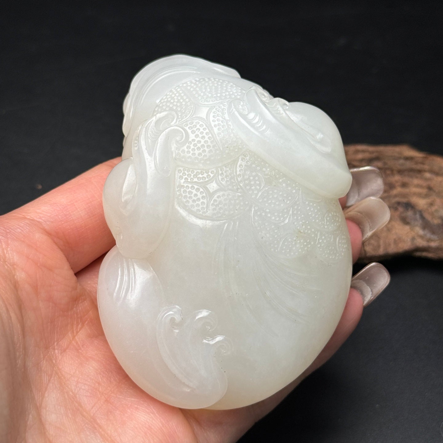 A1395 Superb Chinese White Hetian Jade Carved Fortune Toad Statue