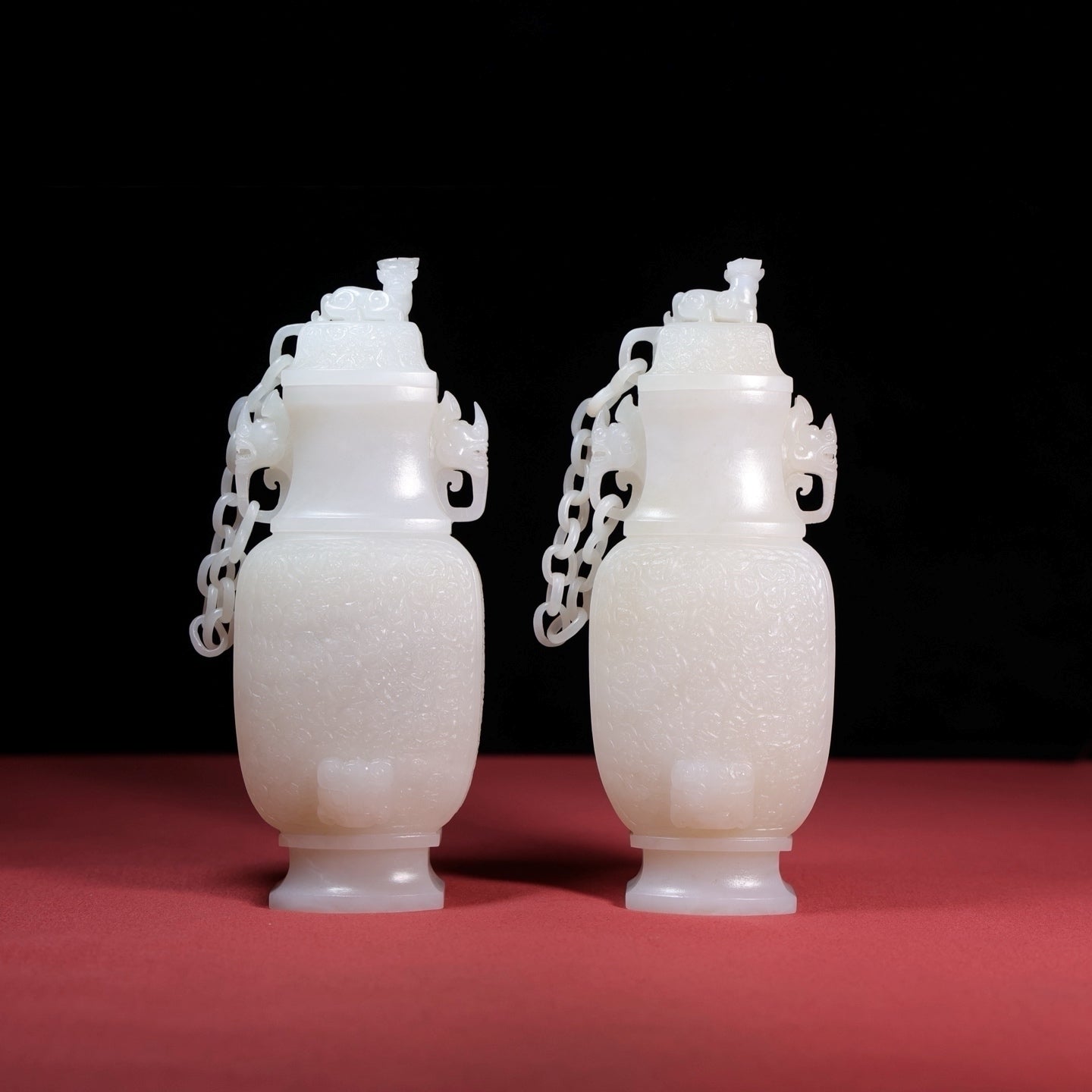 A1401 A Pair High Quality Chinese White Hetian Jade Vases