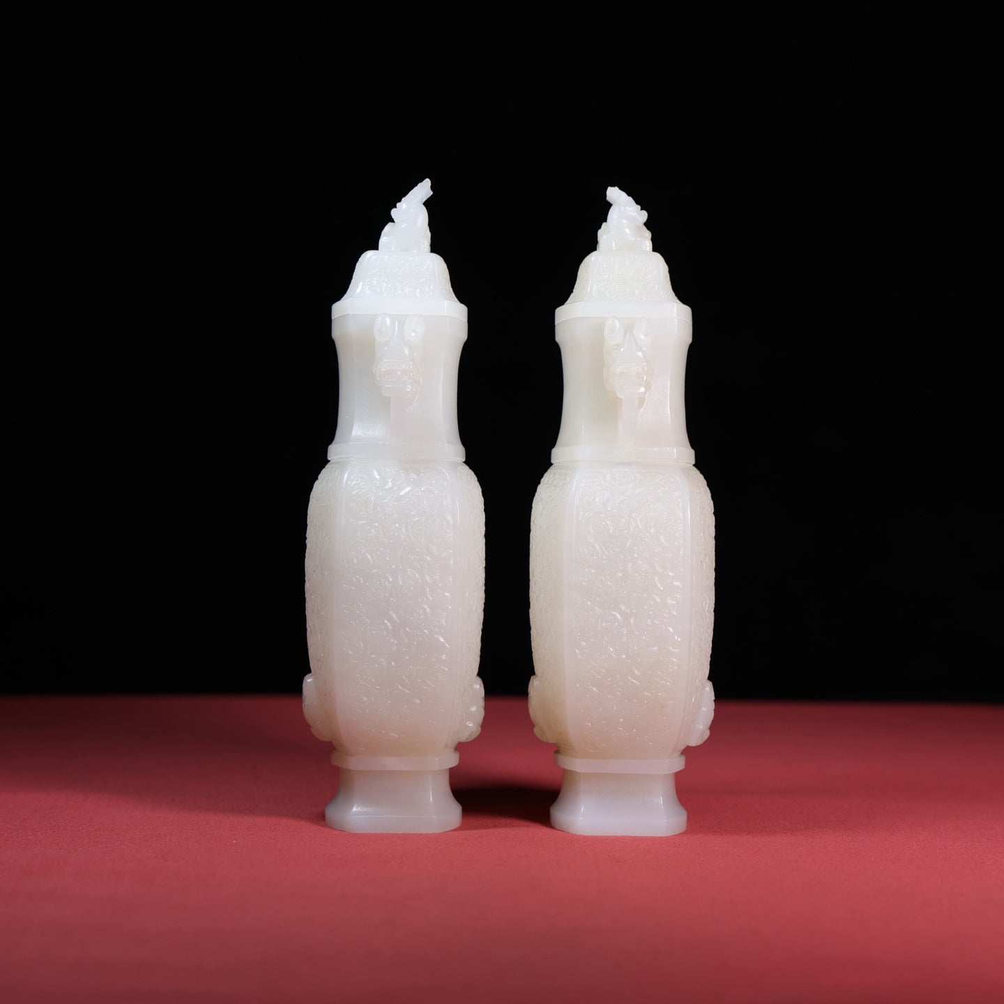 A1401 A Pair High Quality Chinese White Hetian Jade Vases