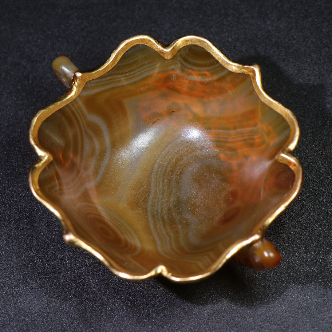 A1403 Chinese Inlaying Gold Edge Agate Bowl