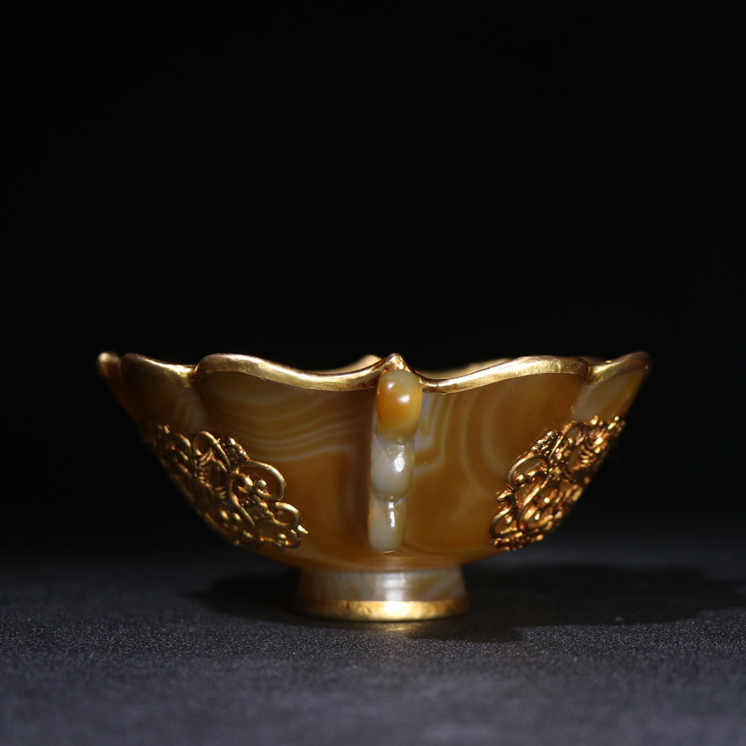 A1403 Chinese Inlaying Gold Edge Agate Bowl