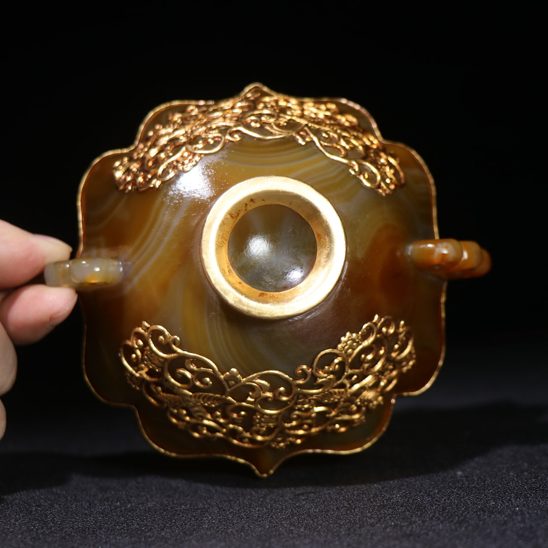 A1403 Chinese Inlaying Gold Edge Agate Bowl