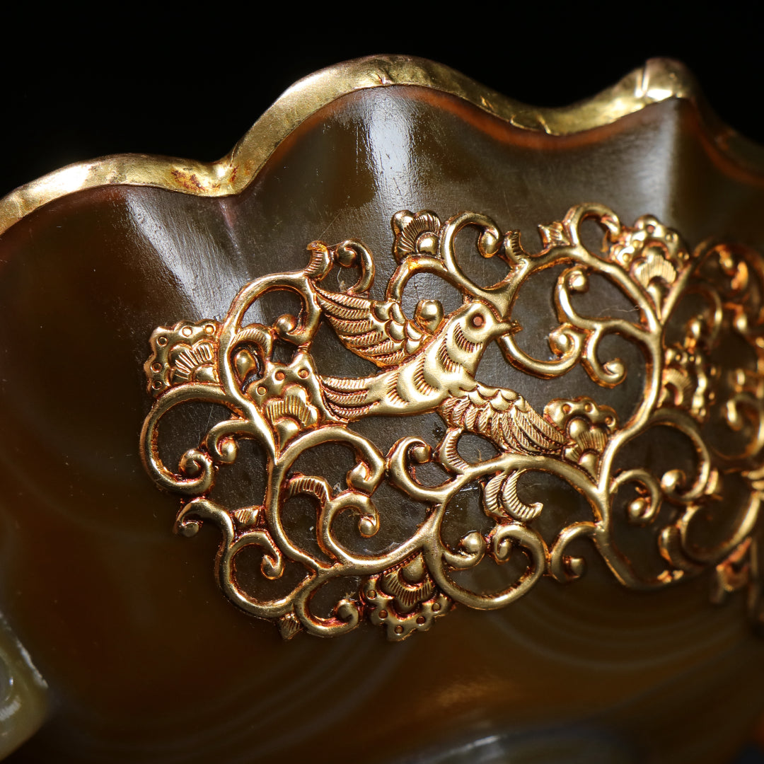 A1403 Chinese Inlaying Gold Edge Agate Bowl