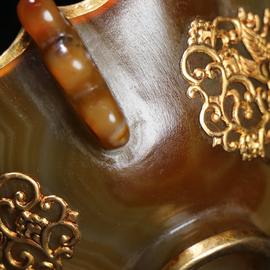 A1403 Chinese Inlaying Gold Edge Agate Bowl