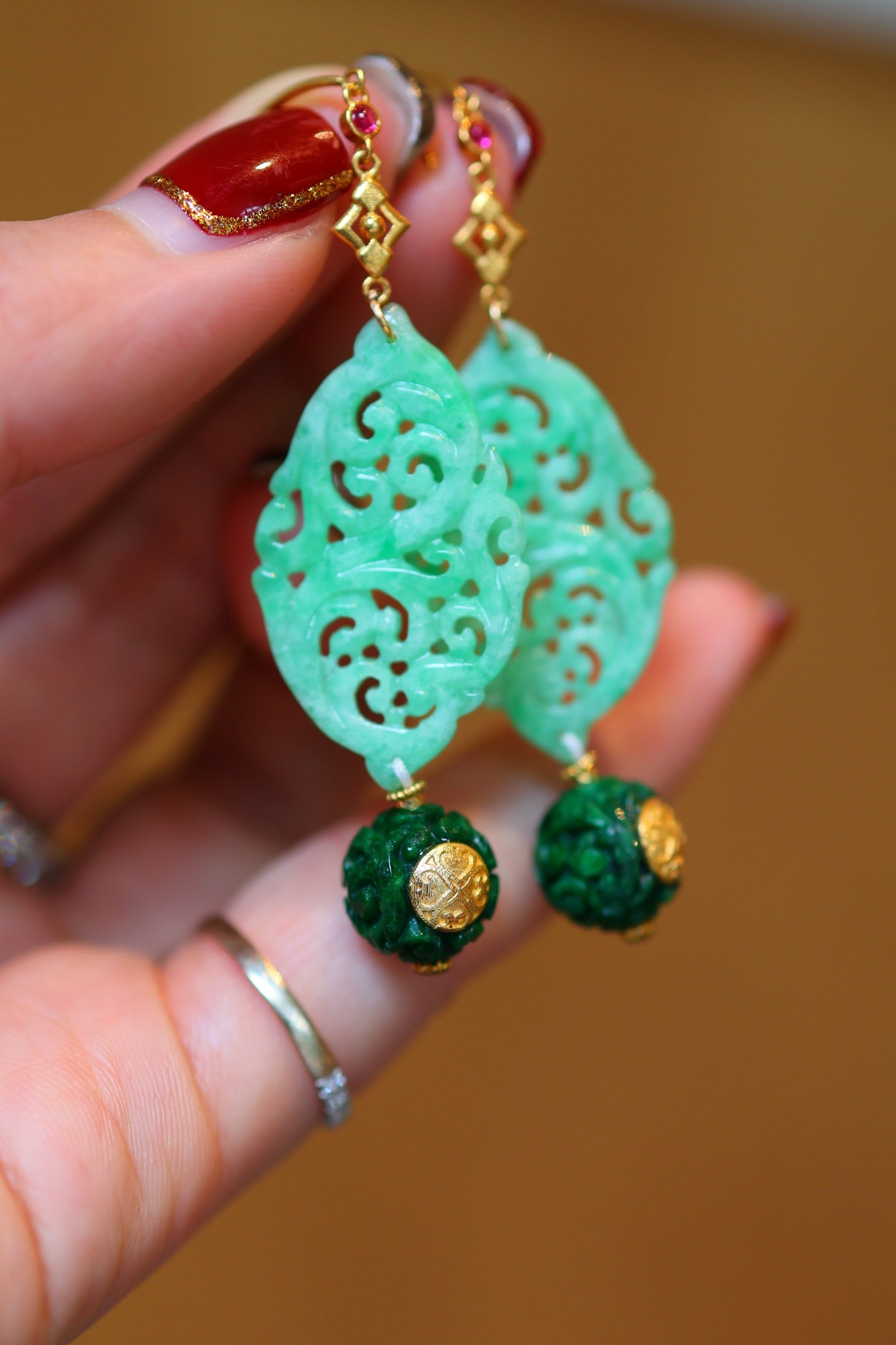 A1407 Exquisite 18K Gold Inlay Jadeite Earring