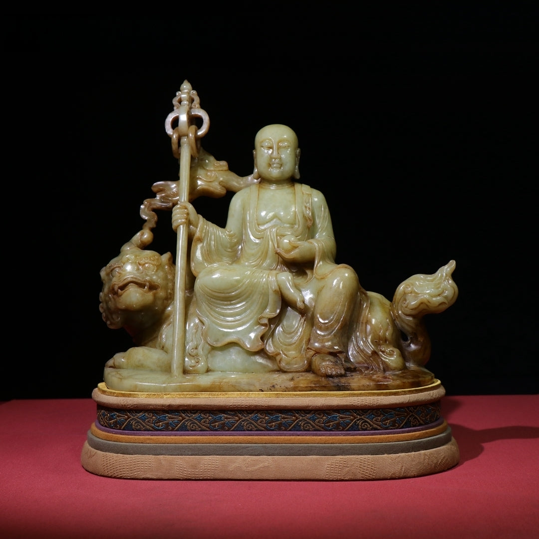 A1416 Superb Old Chinese Hetian Jade Carved Ksitigarbha Statue