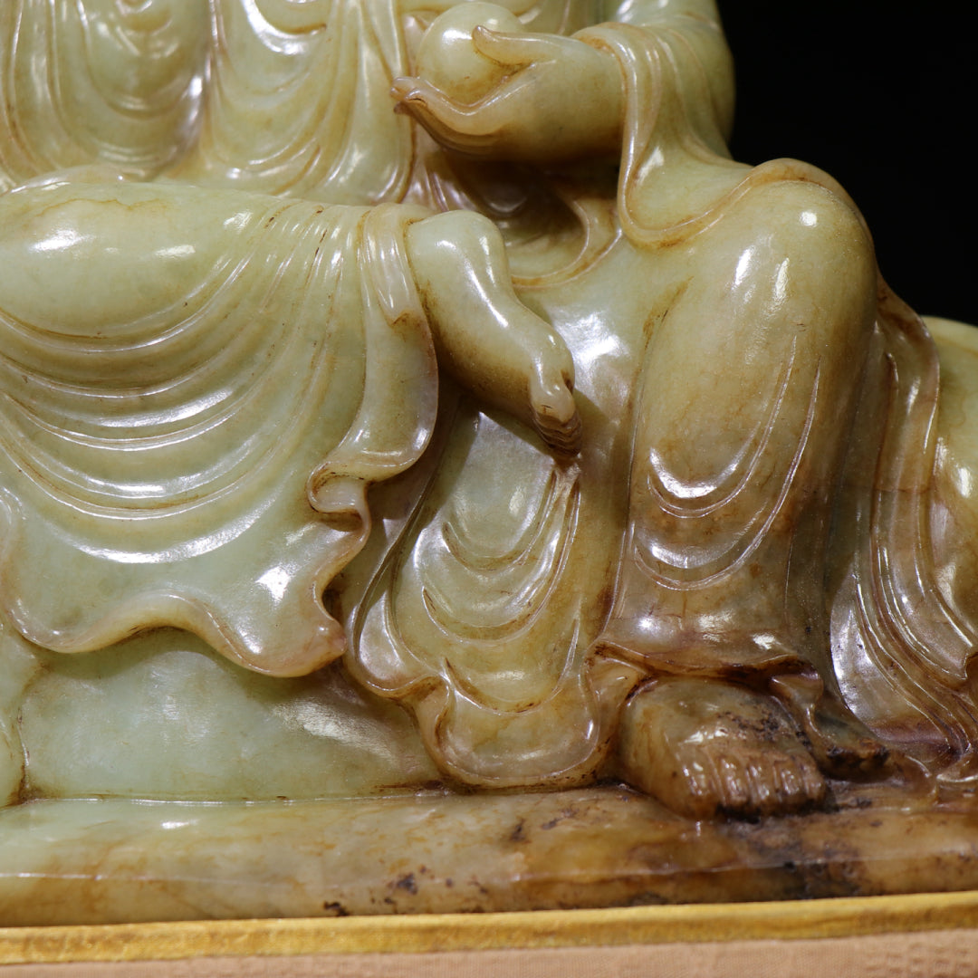 A1416 Superb Old Chinese Hetian Jade Carved Ksitigarbha Statue