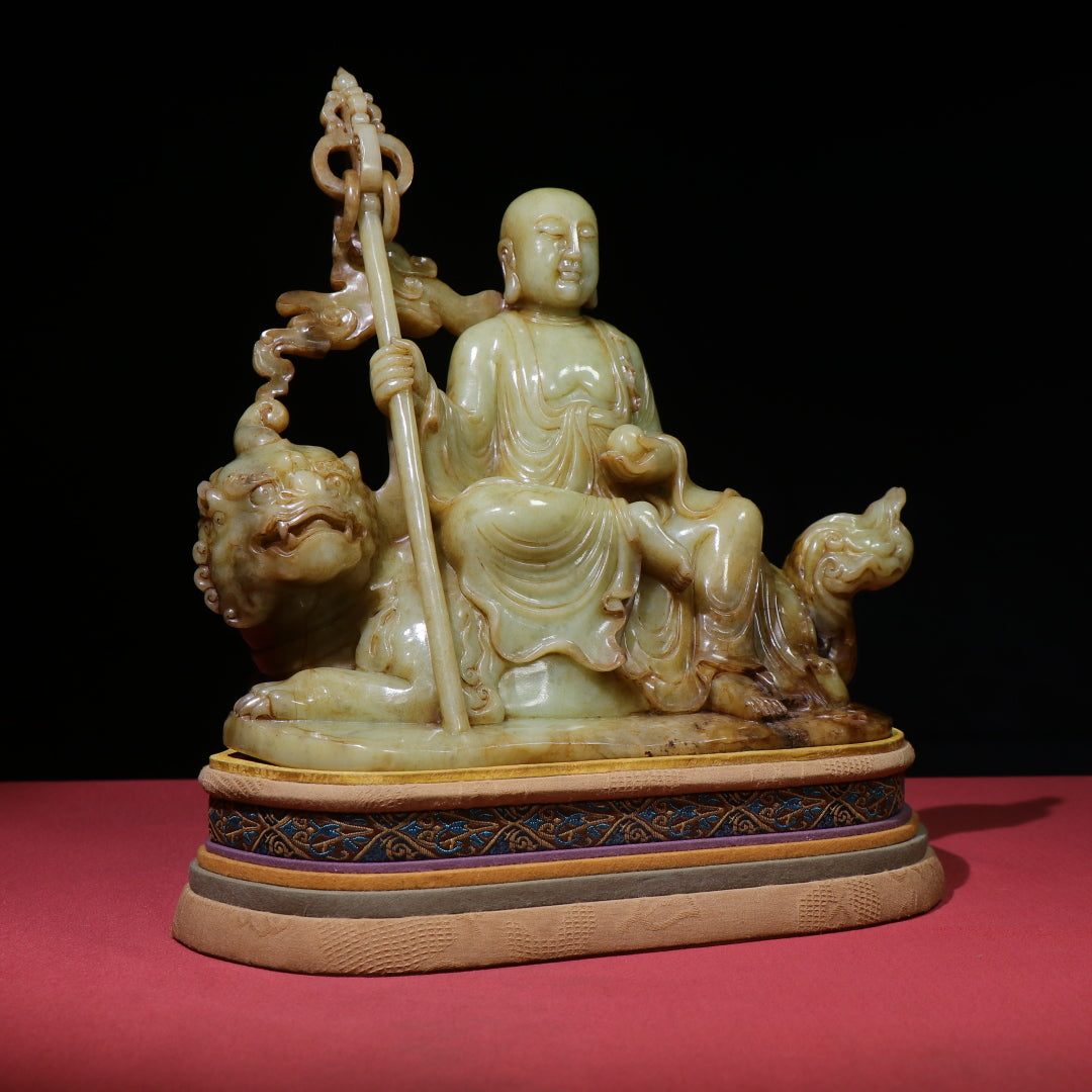 A1416 Superb Old Chinese Hetian Jade Carved Ksitigarbha Statue