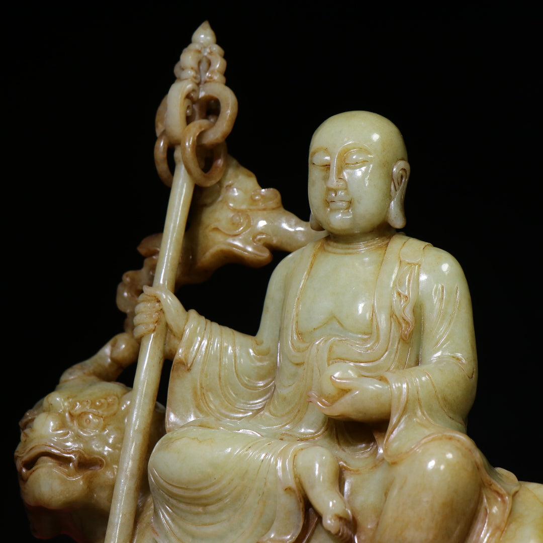 A1416 Superb Old Chinese Hetian Jade Carved Ksitigarbha Statue