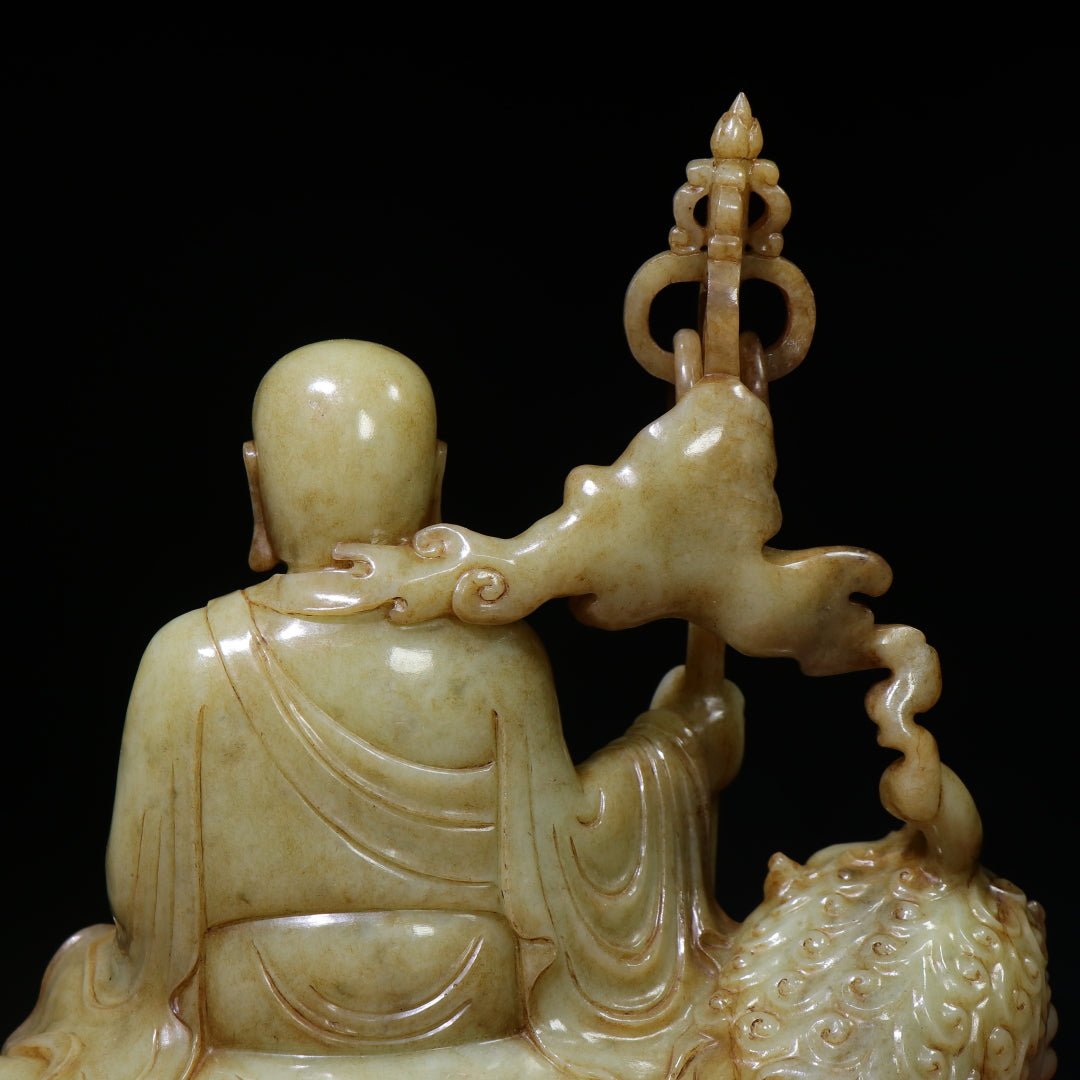 A1416 Superb Old Chinese Hetian Jade Carved Ksitigarbha Statue