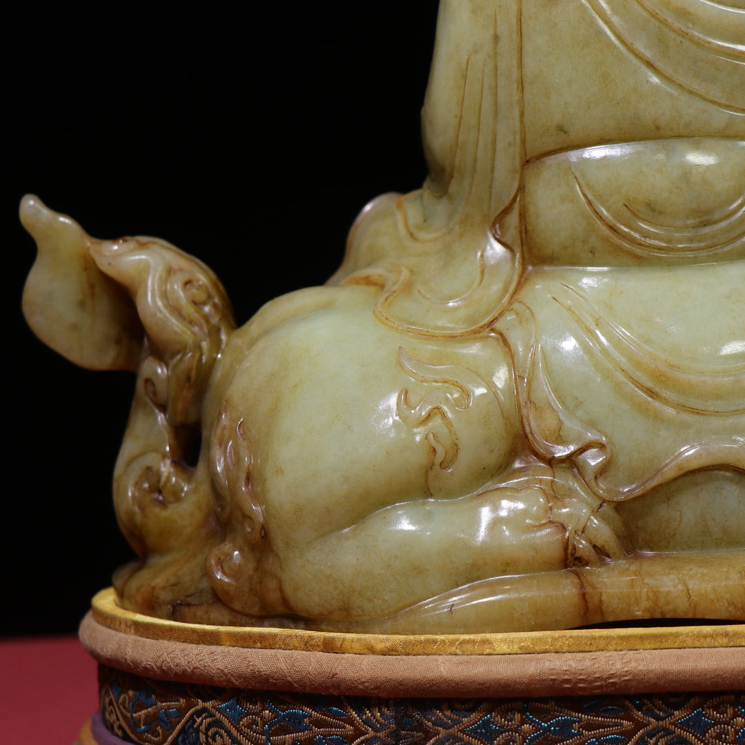 A1416 Superb Old Chinese Hetian Jade Carved Ksitigarbha Statue