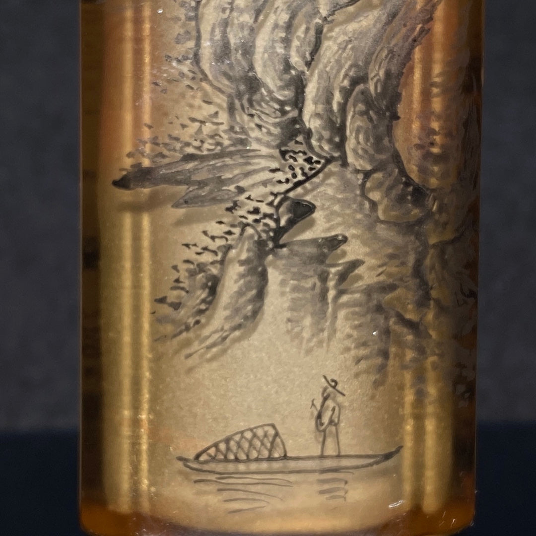 A1419 Chinese Peking Glass Colored Drawing Mountain River Scene Design Snuff Bottle