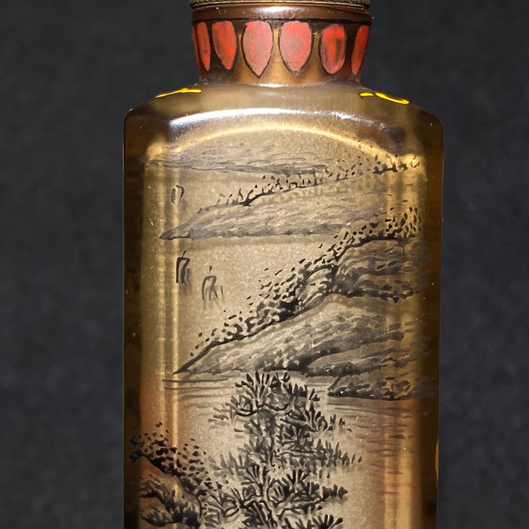 A1419 Chinese Peking Glass Colored Drawing Mountain River Scene Design Snuff Bottle