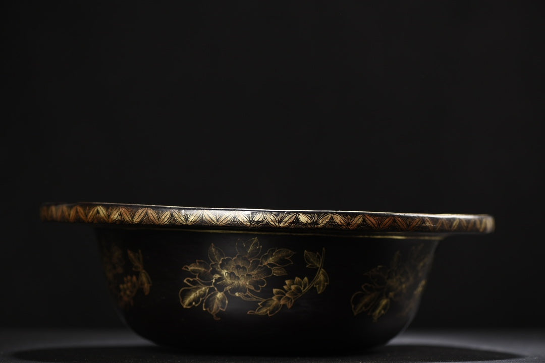 A1420 Chinese Gilt Gold Wooden-cored Lacquerware Double Dragon Design Big Plate