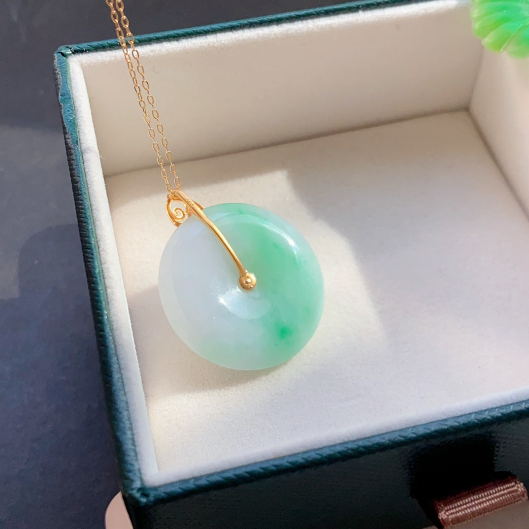 A1422 Exquisite 18K Gold Inlay Jadeite Lucky Pendant
