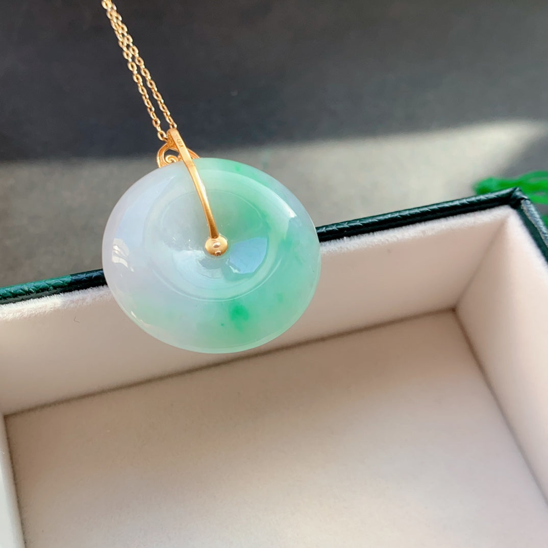 A1422 Exquisite 18K Gold Inlay Jadeite Lucky Pendant