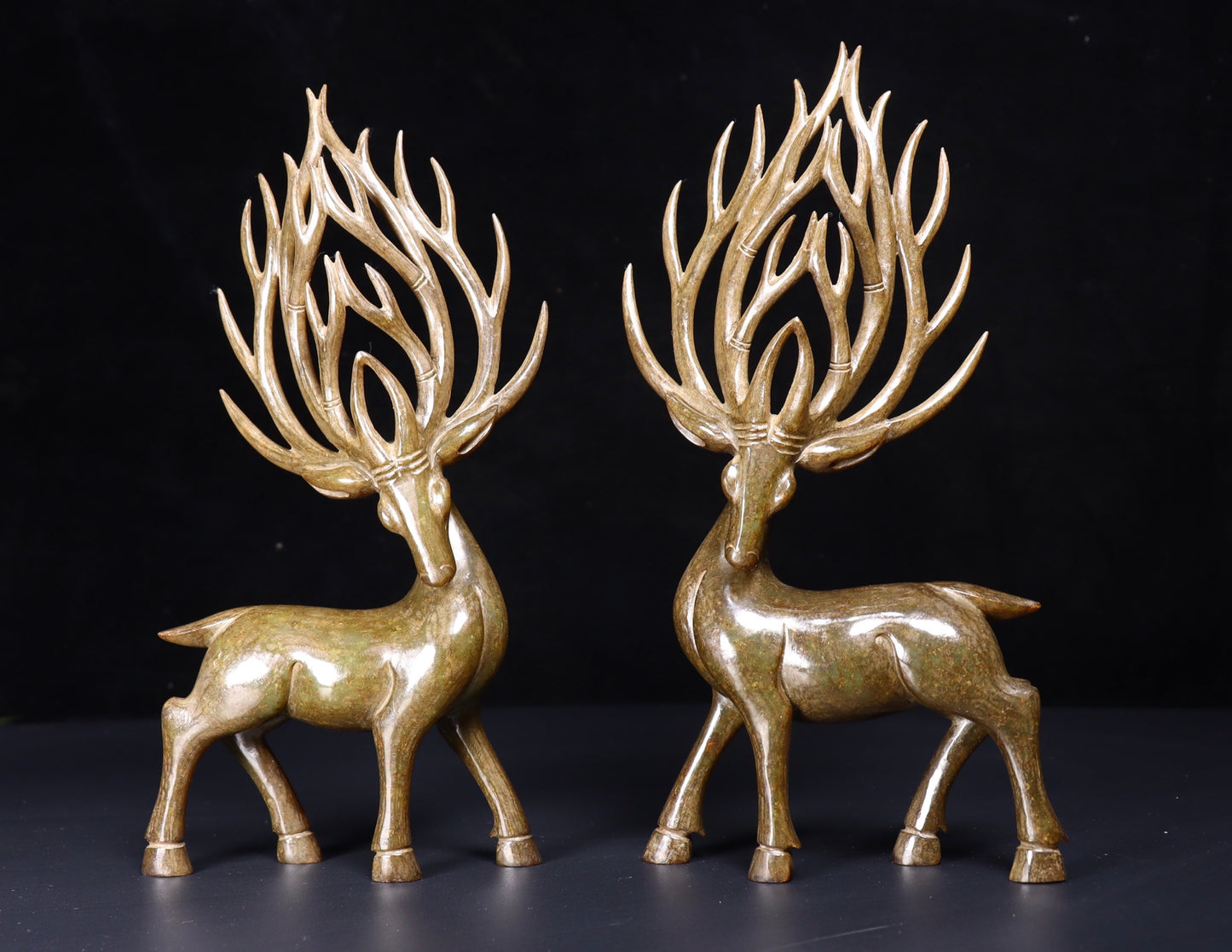 A1424 A Pair Vintage Chinese Hetian Jade Fortune Deer Statue