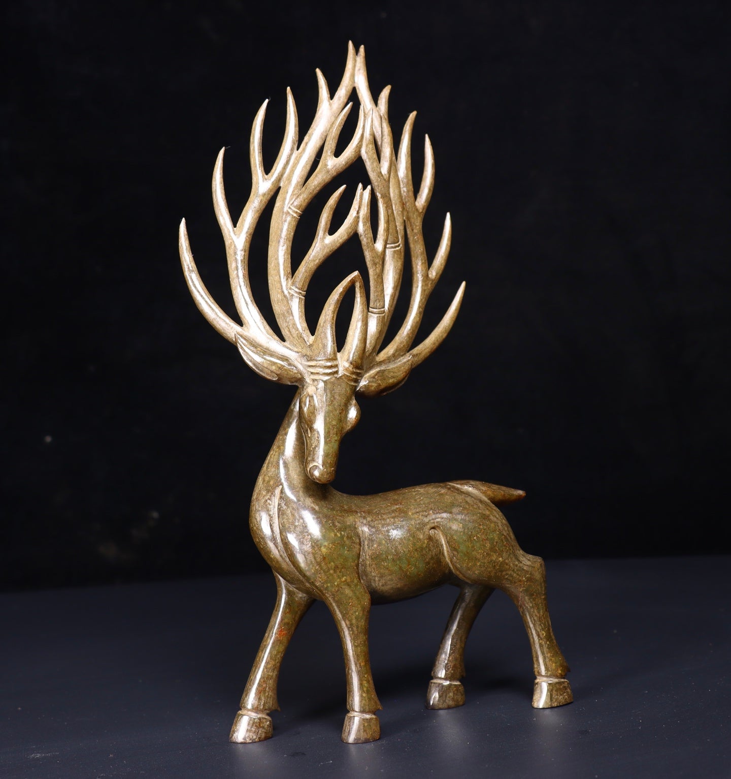 A1424 A Pair Vintage Chinese Hetian Jade Fortune Deer Statue