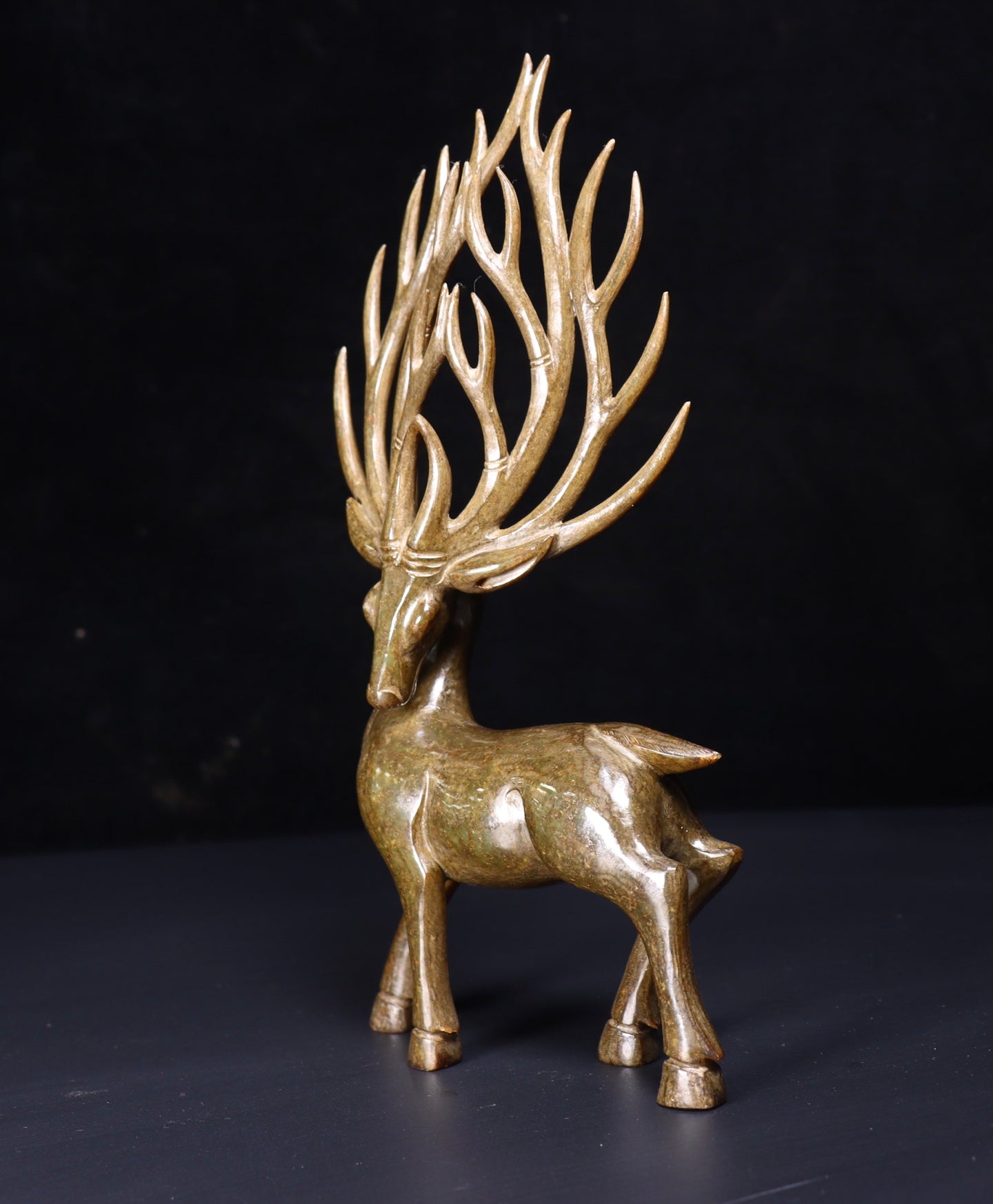 A1424 A Pair Vintage Chinese Hetian Jade Fortune Deer Statue