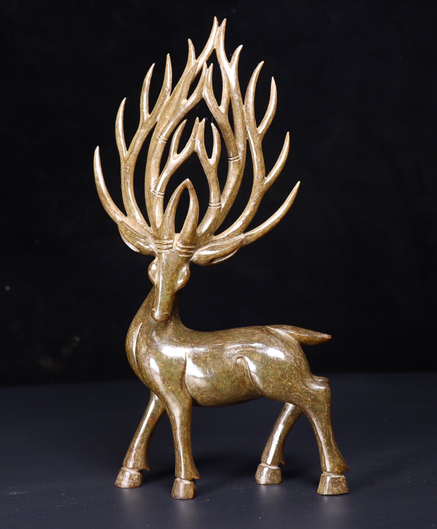 A1424 A Pair Vintage Chinese Hetian Jade Fortune Deer Statue