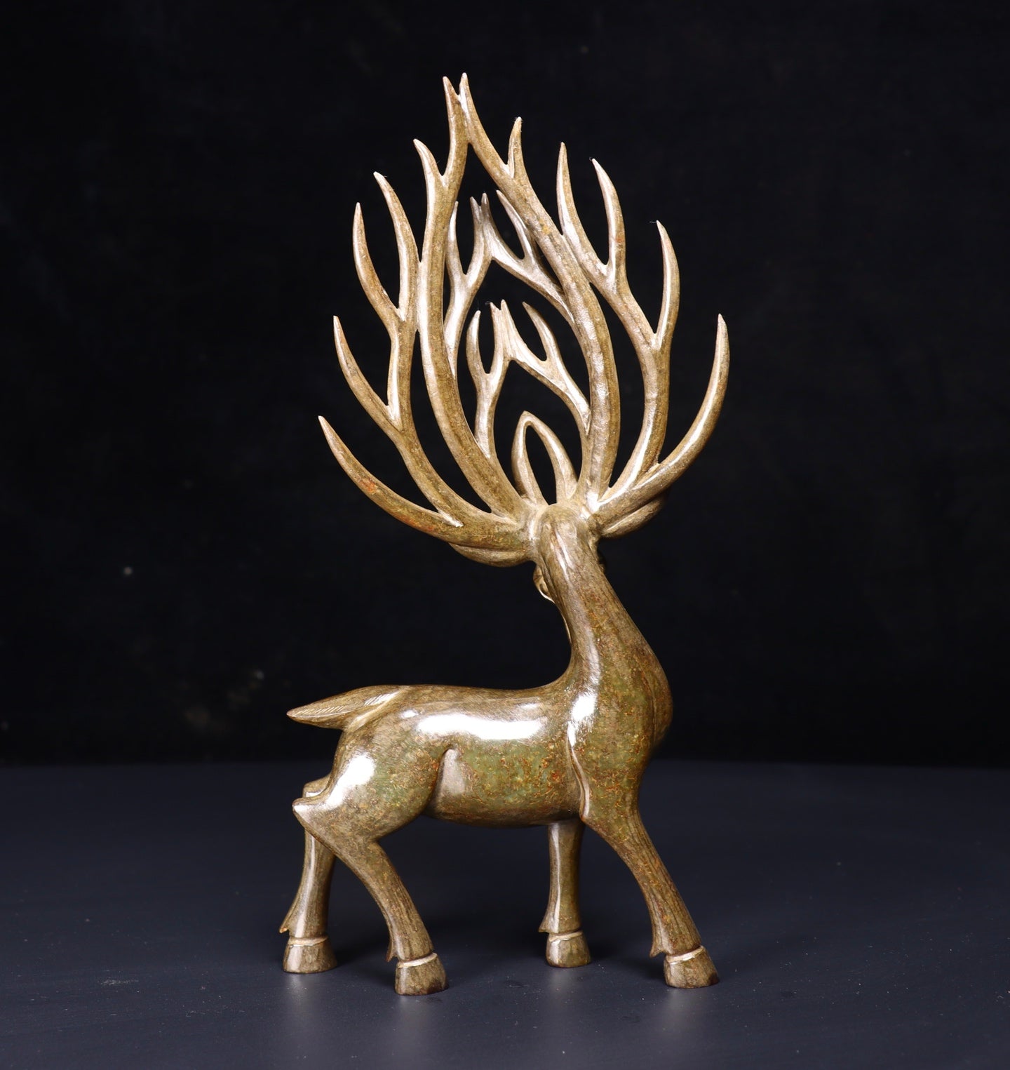 A1424 A Pair Vintage Chinese Hetian Jade Fortune Deer Statue