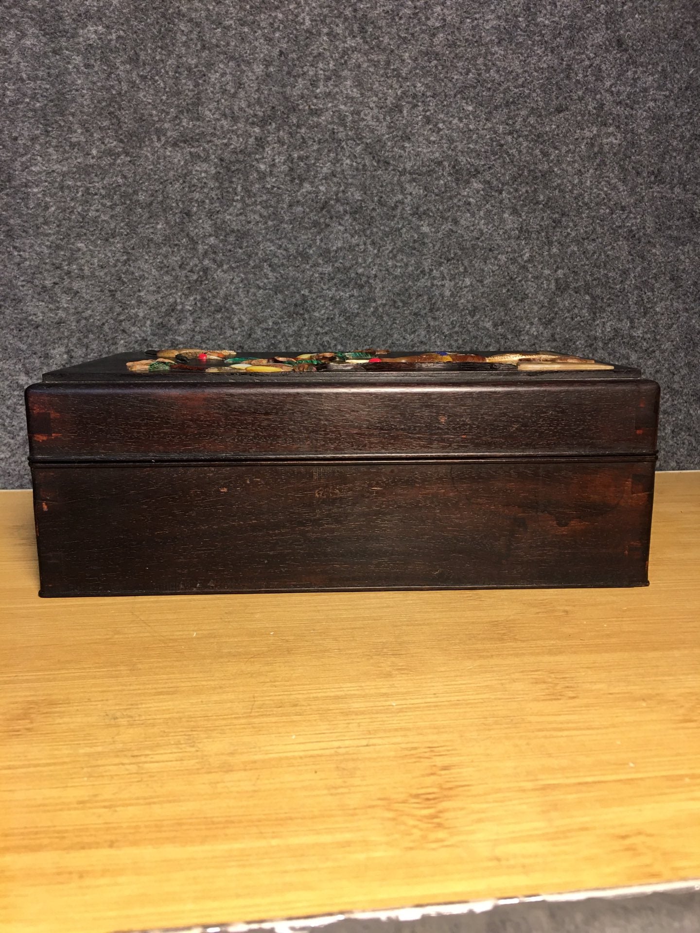 A1431 Vintage Chinese Zitan Wood Inlay Shell Crane Jewellery Box