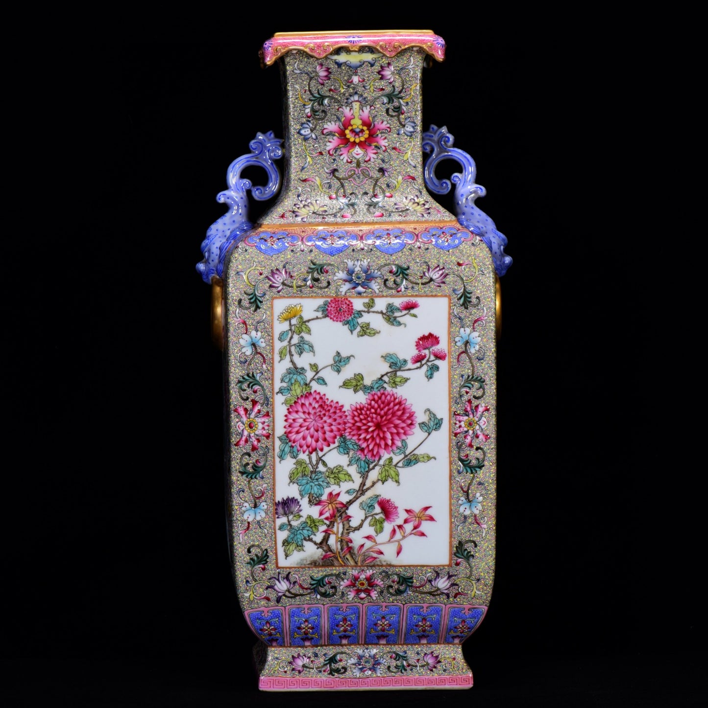 A1435 Chinese Qing Dynasty Gilt Edge Famille Rose Flowers Design Porcelain Vase