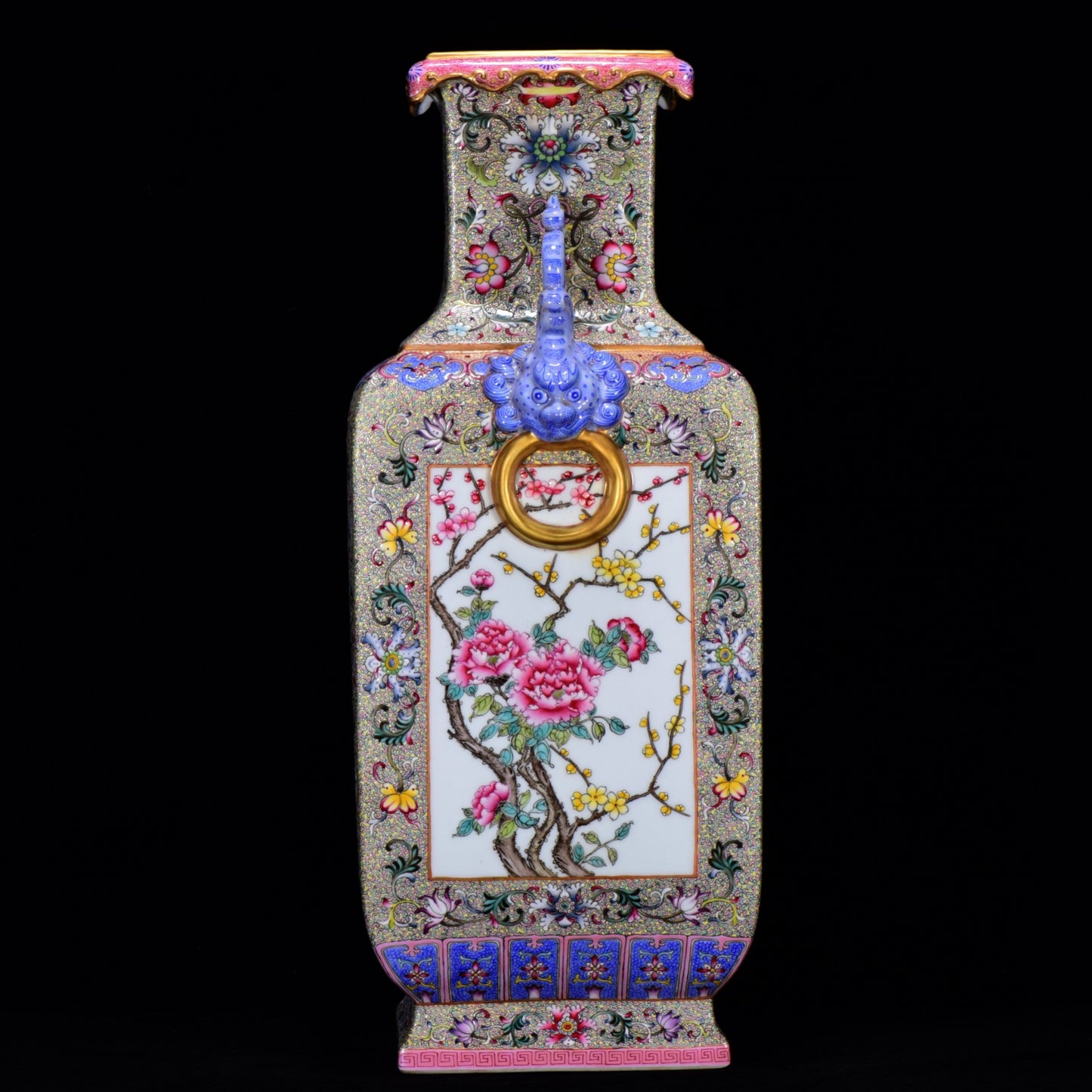 A1435 Chinese Qing Dynasty Gilt Edge Famille Rose Flowers Design Porcelain Vase