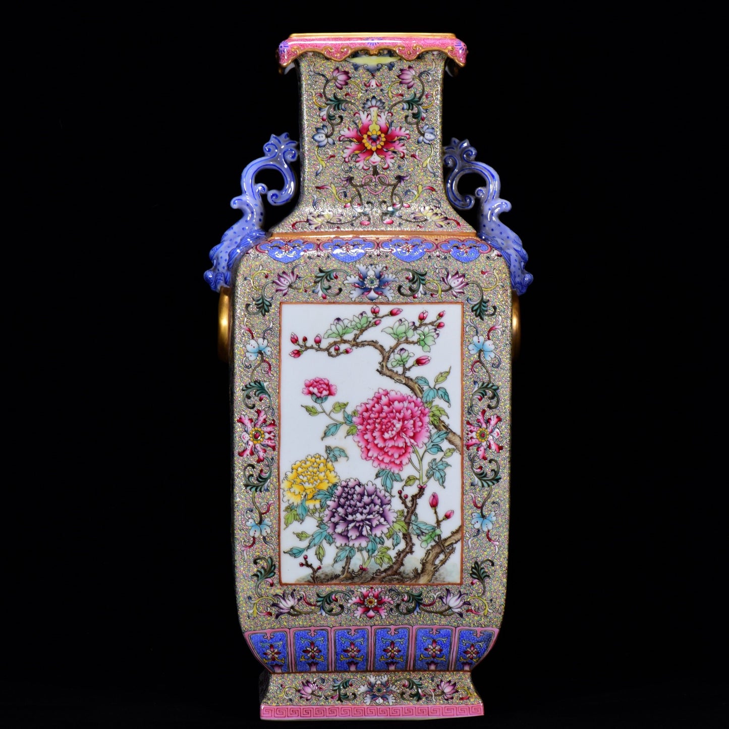 A1435 Chinese Qing Dynasty Gilt Edge Famille Rose Flowers Design Porcelain Vase