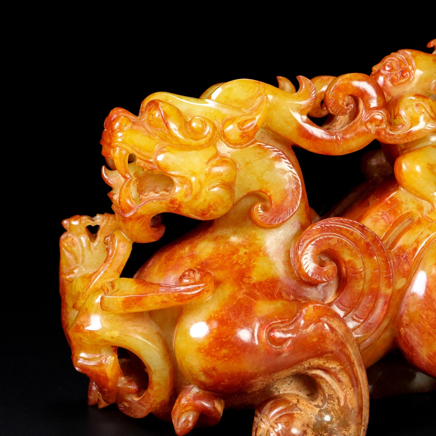 A1438 Superb Old Chinese Hetian Jade Fortune Beast Statue